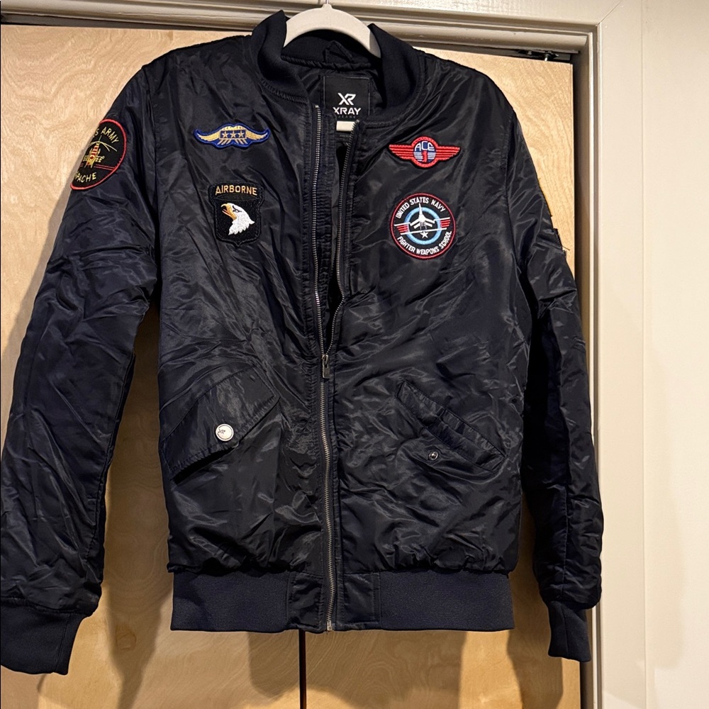 X-Ray Men's Navy Bomber Jacket with Patches